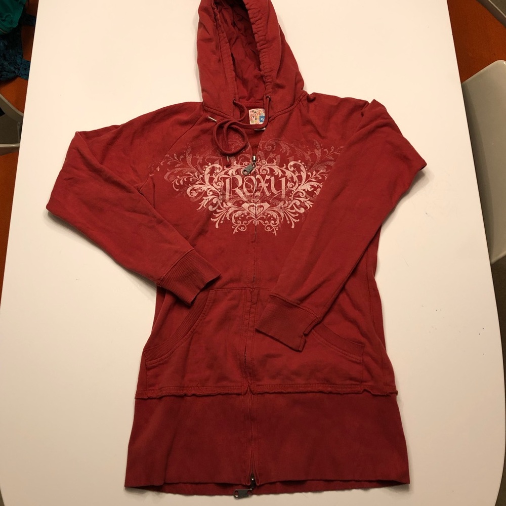 Longline, rust-colored, Roxy, zip hoodie. Size L.